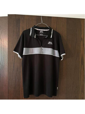 Slazenger black polo shirt with grey and white accents Size M golf, casual
